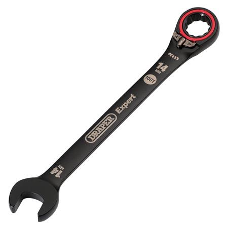 Draper Expert 03904 HI TORQ Metric Reversible Ratchet Combination Spanner, 14mm, Black