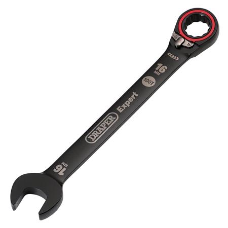 Draper Expert 03906 HI TORQ Metric Reversible Ratchet Combination Spanner, 16mm, Black