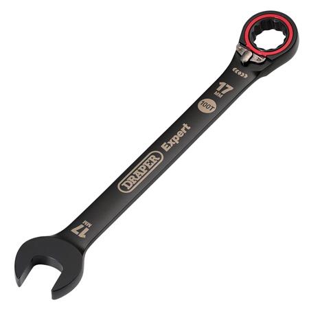 Draper Expert 03907 HI TORQ Metric Reversible Ratchet Combination Spanner, 17mm, Black