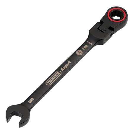 Draper Expert 03914 HI TORQ Metric Flexible Head Ratchet Combination Spanner, 8mm, Black