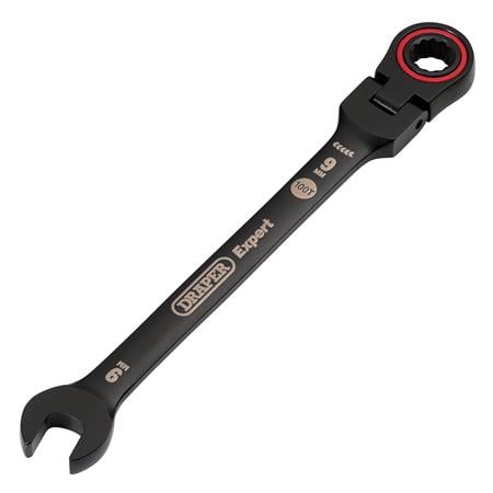Draper Expert 03915 HI TORQ Metric Flexible Head Ratchet Combination Spanner, 9mm, Black