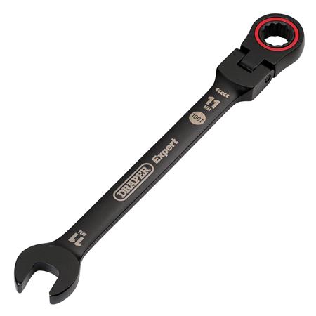 Draper Expert 03917 HI TORQ Metric Flexible Head Ratchet Combination Spanner, 11mm, Black