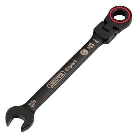 Draper Expert 03918 HI TORQ Metric Flexible Head Ratchet Combination Spanner, 12mm, Black