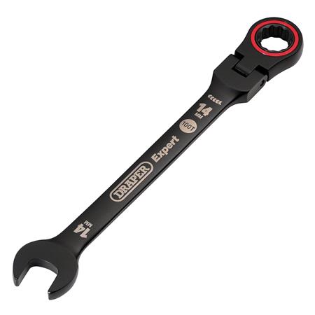 Draper Expert 03920 HI TORQ Metric Flexible Head Ratchet Combination Spanner, 14mm, Black