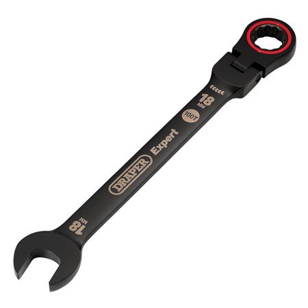 Draper Expert 03925 HI TORQ Metric Flexible Head Ratchet Combination Spanner, 18mm, Black