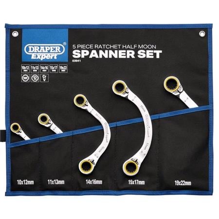 Draper Expert 03941 HI TORQ Double Ring Ratchet Half Moon Spanner Set (5 Piece)