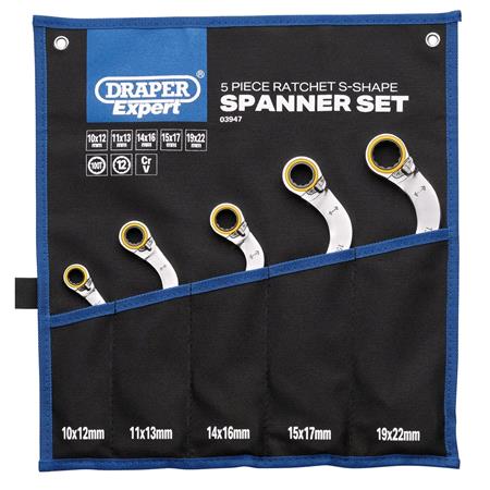 Draper Expert 03947 HI TORQ Double Ring Ratchet S Shape Spanner Set (5 Piece)