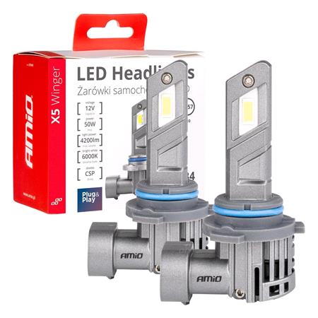 AMIO X5 Winger 12V 50W HB4 6000K LED Headlight Bulbs   Twin Pack