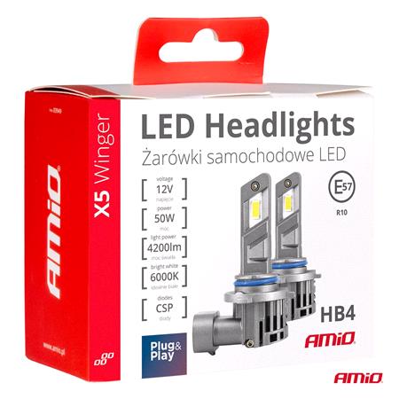 AMIO X5 Winger 12V 50W HB4 6000K LED Headlight Bulbs   Twin Pack