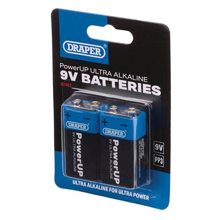 Draper 03983 PowerUP Ultra Alkaline 9V Batteries (Pack of 2)