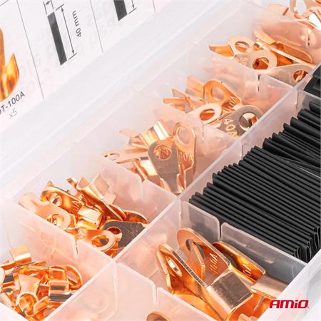 Copper Eyelet Connector Set with Heat Shrinkable Tubes   90 Terminals and 90 Tubes