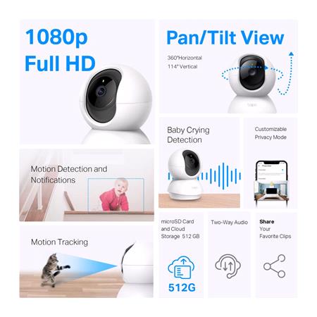 TP Link Tapo C200P2 Pan Tilt Home Security Wi Fi Camera   2 Pack