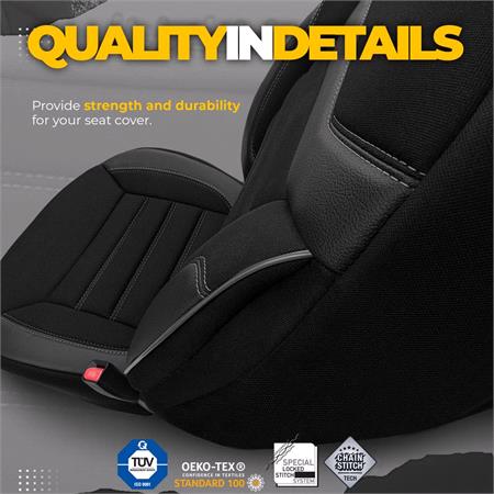 Premium Lacoste Leather Car Seat Covers INDIVIDUAL SERIES   Black Grey For Mercedes EQS 2021 Onwards