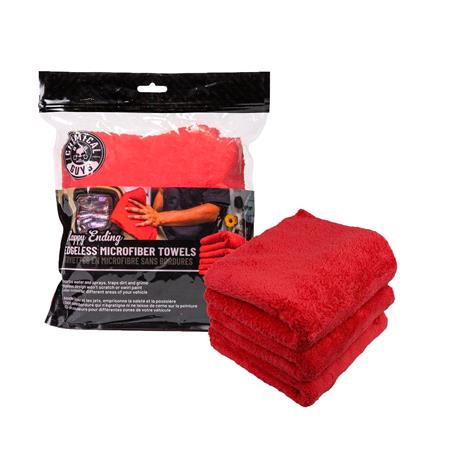 Chemical Guys Happy Ending Ultra Plush Edgeless Microfiber Towel, Red 16inch x 16inch (3 Pack)