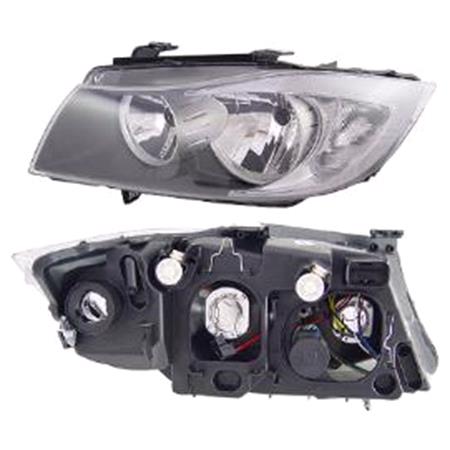 Left Headlamp (Twin Reflector, Halogen, Takes H7/H7 Bulbs, Supplied Without Moto) for BMW 3 Series 2008 on