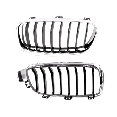 BMW 3 Series F30 2012 2015 LH (Passenger Side) Grille, Chrome Frame, With Black Vanes