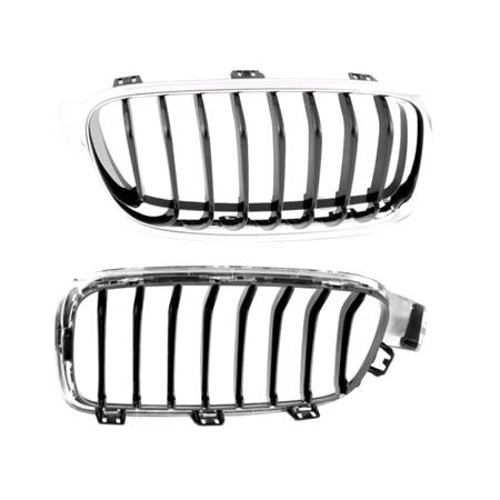 BMW 3 Series F30 2012 2015 RH (Driver Side) Grille, Chrome Frame, With Black Vanes