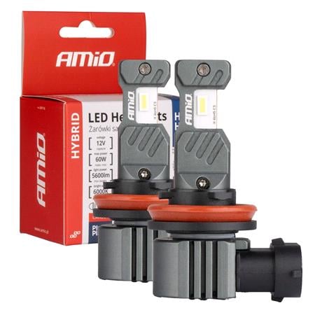 AMIO Hybrid Series 12V 60W H8/H9/H11/H16 6000K Canbus LED Bulbs   Twin Pack