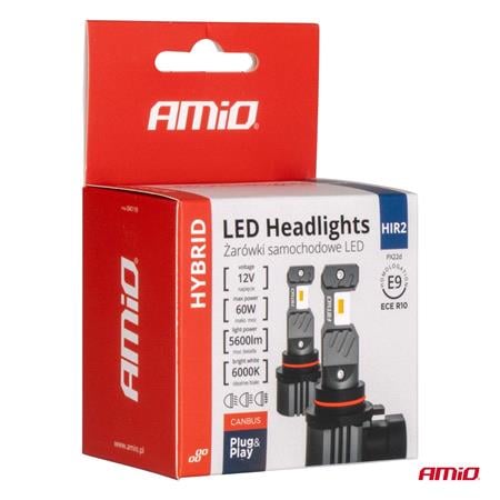 AMIO Hybrid Series 12V 60W HIR2 6000K Canbus LED Bulbs   Twin Pack