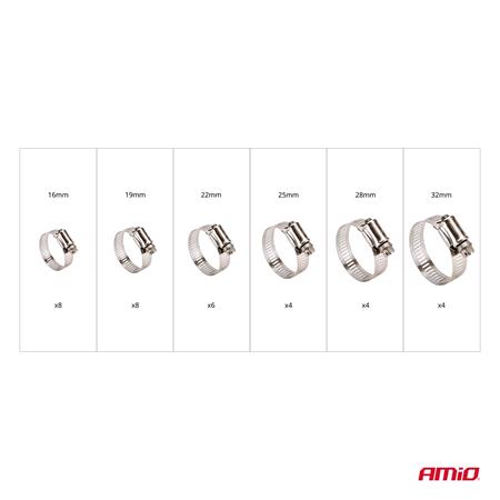 Stainless Steel Worm Clamps   Set of 34