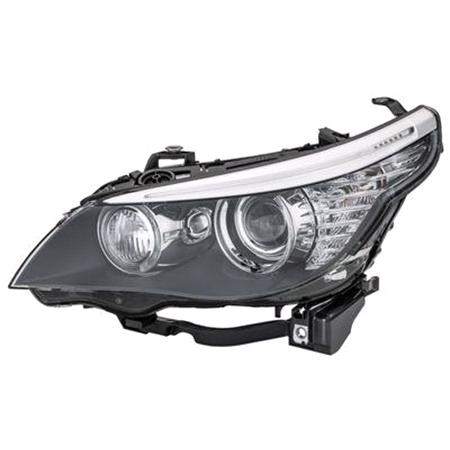 Left Headlamp (Bi Xenon, Takes D1S / H8 / H1  Bulbs, With Curve Light, Supplied With Motor, Original Equipment) for BMW 5 Series 2007 2010