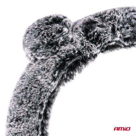 Steering Wheel Cover   Fluffy Grey   37 39cm