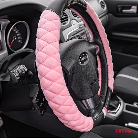 Steering Wheel Cover   Pink Cross Stitch   37 39cm