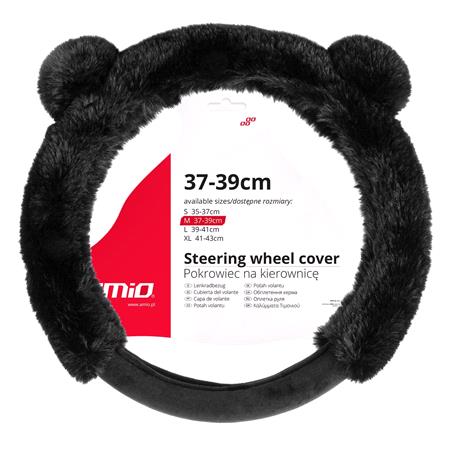 Steering Wheel Cover   Fluffy Black   37 39cm