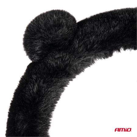 Steering Wheel Cover   Fluffy Black   37 39cm