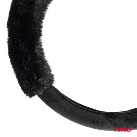 Steering Wheel Cover   Fluffy Black   37 39cm