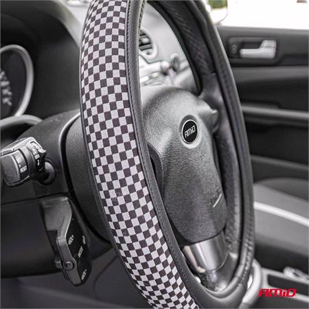 Steering Wheel Cover   Chequered Flag   37 39cm