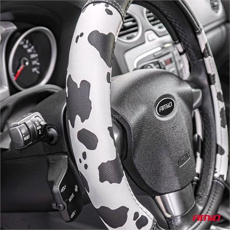 Steering Wheel Cover   Cow Pattern   37 39cm