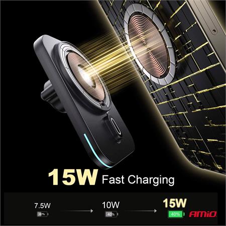 Fast Magnetic Wireless Vent or Dashboard Car Charger Qi2 15W
