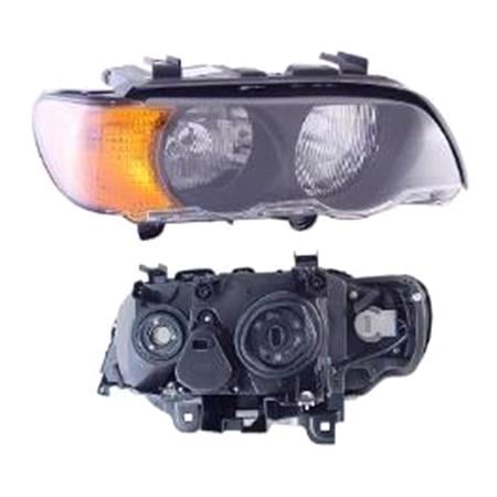 Right Headlamp (With Amber Indicator, Halogen, Takes H7/HB3 Bulbs, Supplied With Motor) for BMW X5 2000 2003
