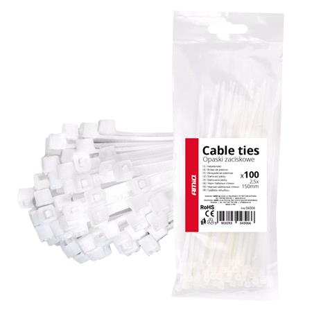 White Cable Ties 2.5×150mm   Pack of 100