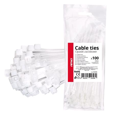 White Cable Ties 3.6×150mm   Pack of 100