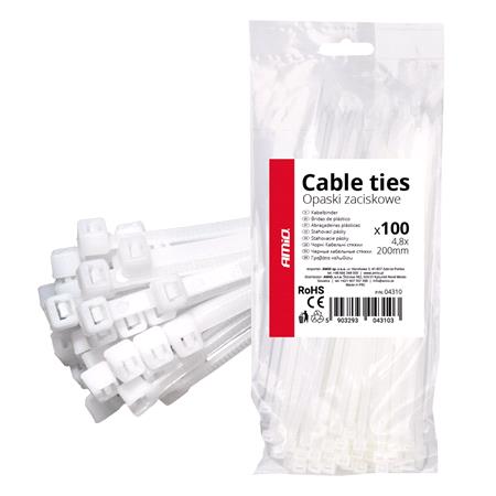 White Cable Ties 4.8×200mm   Pack of 100