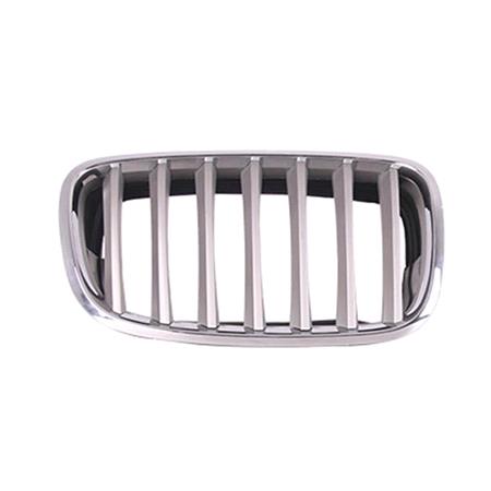 BMW X5 2007 2013 RH (Drivers Side) Front Bumper Grille, With Chrome Frame, With Matt Silver Vanes