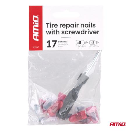 AMIO Tyre Puncture Repair Kit with Screwdriver   Pack of 17