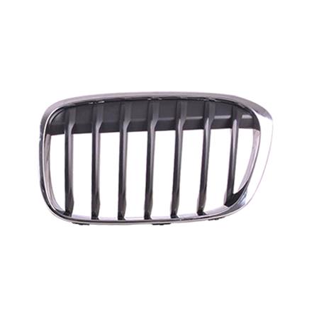 BMW X1, F48, 2015 2019 LH (Passenger Side) Front Bumper Grille, Matt Black, With Chrome Frame