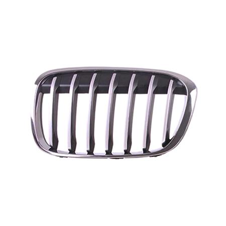 BMW X1, F48, 2015 2019 LH (Passenger Side) Front Bumper Grille, Painted Silver, With Chrome Frame