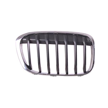 BMW X1, F48, 2015 2019 RH (Drivers Side) Front Bumper Grille, Matt Black, With Chrome Frame