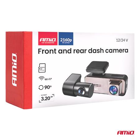 AMIO Front and Rear Dash Camera Kit 4K + 2K UHD, WIFI, 3.2" LCD Screen
