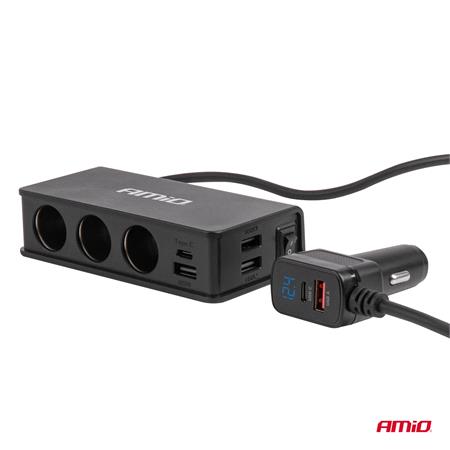 AMIO Extension Socket with Charger 3xUSB A USB C QC 3.0 PD 3.0   148W Total Power