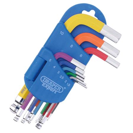 Draper Expert 04912 Metric Short Arm Ball End Hex Key Set, Colour Coded (9 Piece)