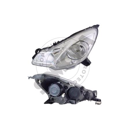 Left Headlamp (Halogen, Takes H7/ H1 Bulbs, Supplied With Motor and Bulbs, Original Equipment) for Citroen C3 2010 on