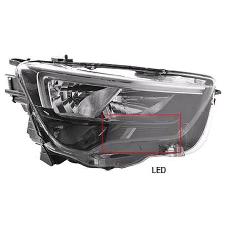 Right Headlamp (Halogen, Takes H7 / H1, With LED Daytime Running Light, Supplied With Bulbs, Original Equipment) for Vauxhall COMBO Mk IV 2018 Onwards
