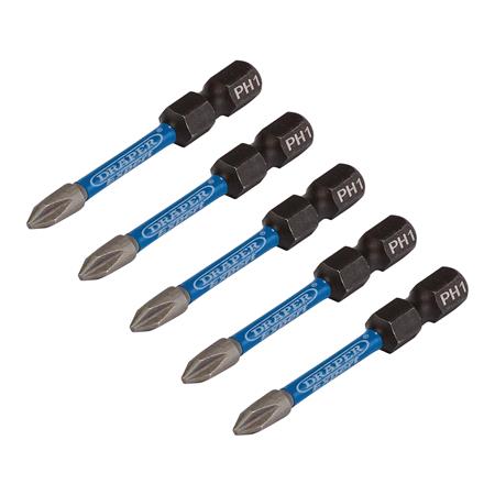 Draper Expert 05498 Cross Slot/PH Type Impact Screwdriver Bits, No.1 x 50mm, 1/4" Hex   Pack of 5