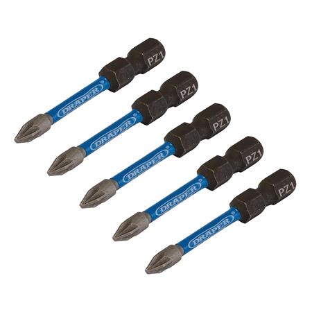 Draper Expert 05646 PZ Type Impact Screwdriver Bits, No.1 x 50mm, 1/4" Hex   Pack of 5