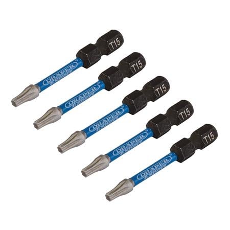 Draper Expert 05651 TX STAR Impact Screwdriver Bits, T15 x 50mm, 1/4" Hex   Pack of 5